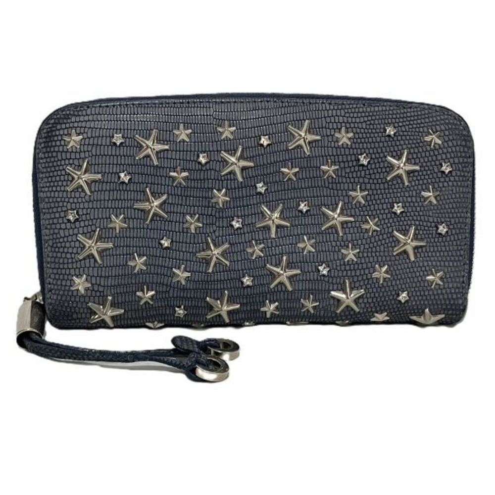 Jimmy Choo embossed lizard leather, star stud, round zipper long wallet for w...